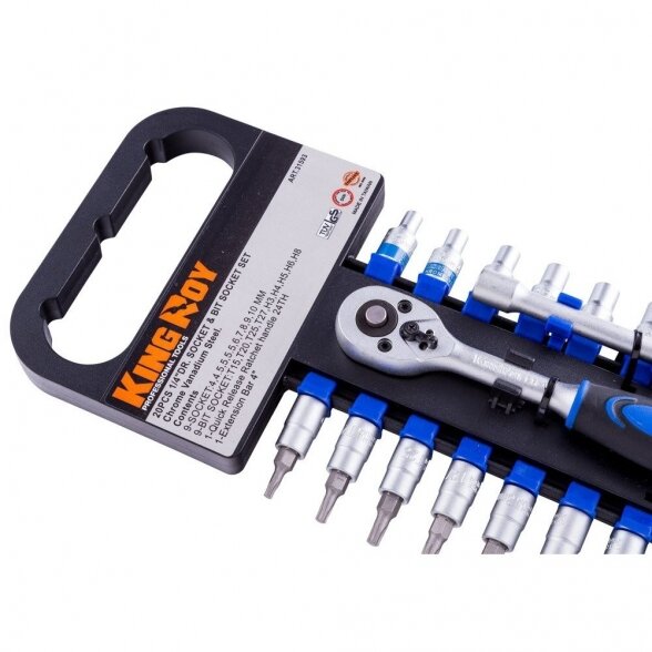 1/4" Galvučių ir galvučių su antgaliais TORX. HEX rinkinys 20vnt. 2