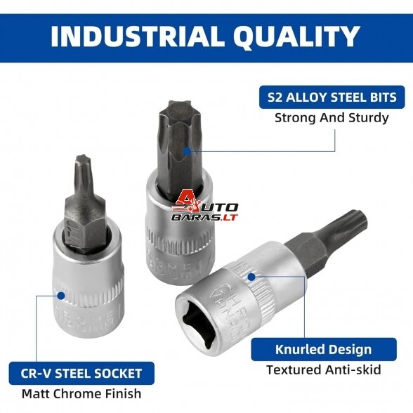 Galvučių su antgaliu rinkinys 1/4" (T-10-T-60)(torx) 9vnt. 1