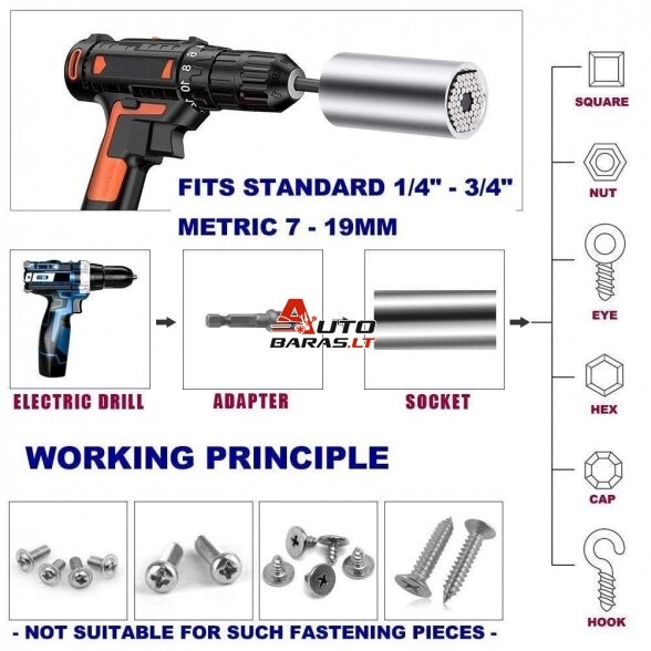 Galvutė universali su antgaliu (7-19mm) 5