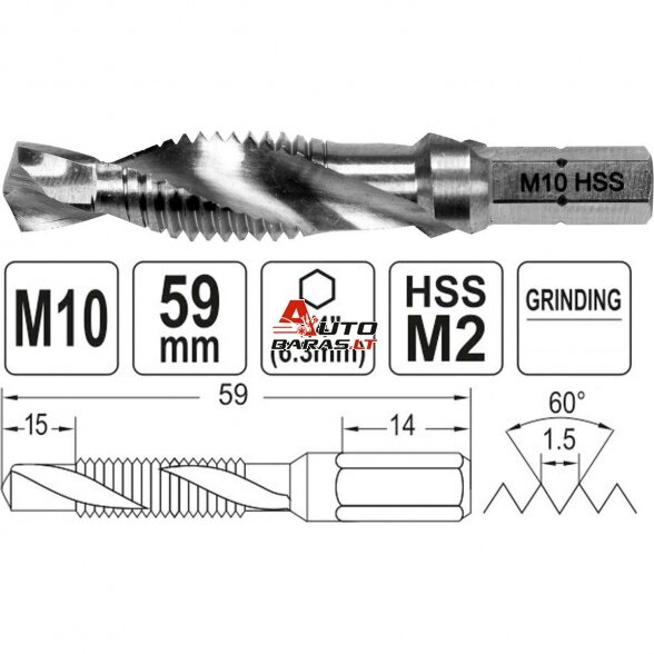 Grąžtas / sriegiklis metalui HSS 1/4" HEX 1