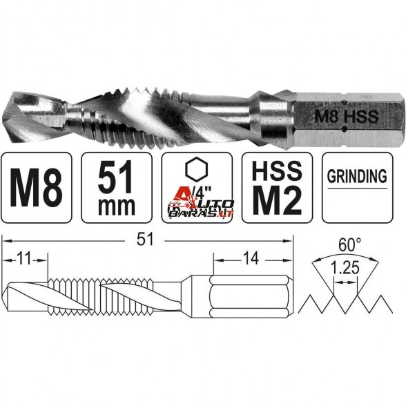 Grąžtas / sriegiklis metalui HSS 1/4" HEX 2