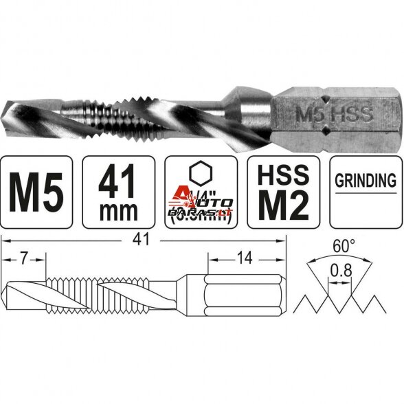 Grąžtas / sriegiklis metalui HSS 1/4" HEX 4