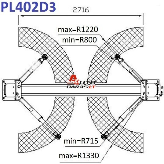 PULI Hidraul. dviejų kolonų keltuvas su mech. saugumo fiksatoriais (3 pakopų letenos), 4.0t 2