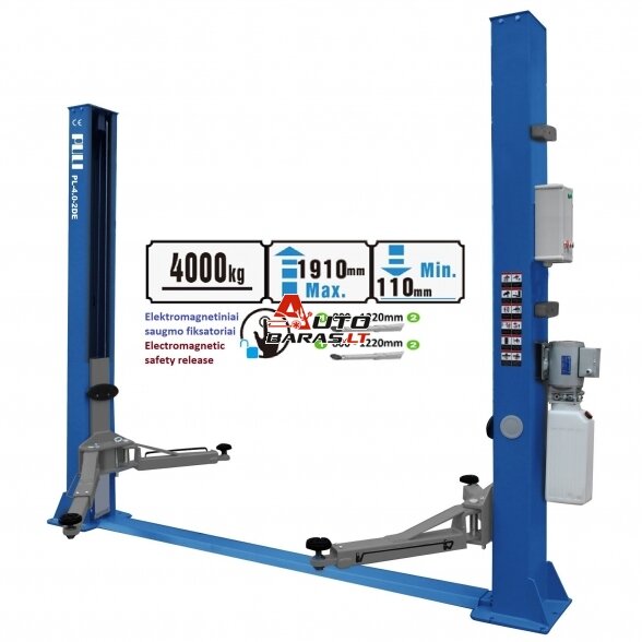 PULI Hidraulinis dviejų kolonų keltuvas su elektromagnetiniu fiksavimu, 4.0t