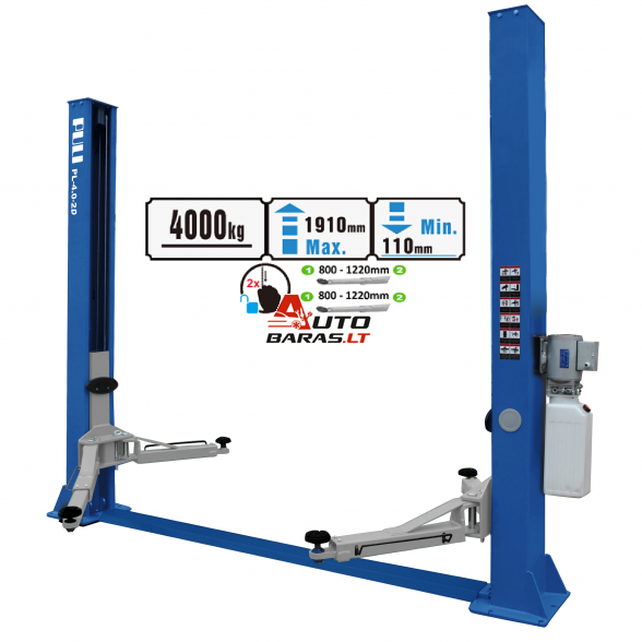 PULI Hidraulinis dviejų kolonų keltuvas su mechaniniais saugumo fiksatoriais, 4.0t