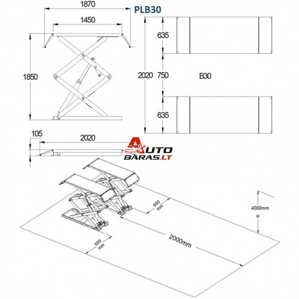 PULI Hidraulinis keltuvas žirklinis 3t 380V 1