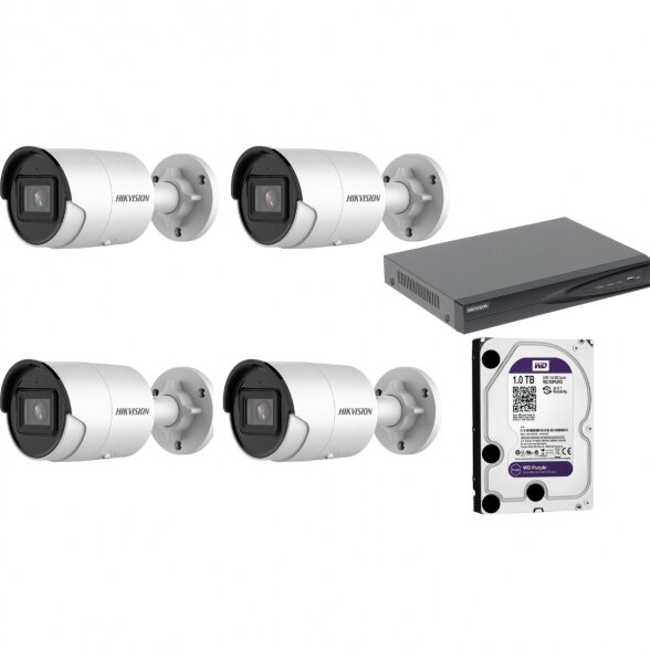 HIKVISION 4MP FullHD KOMPLEKTAS - 4X F2.8 kameros Bullet IR / NVR 4 KANALŲ / 1TB WD *