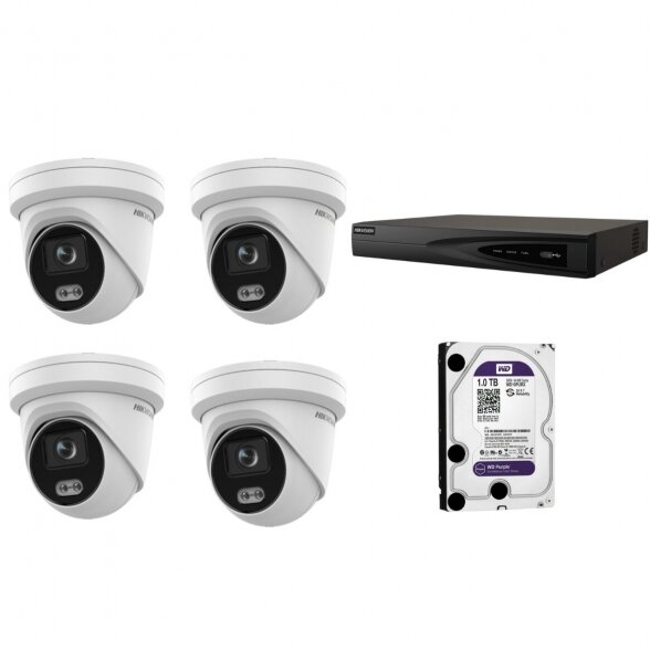 HIKVISION 4MP FullHD KOMPLEKTAS - 4X F2.8 kameros DOME ColorVu / NVR 8 kanalų / 1TB WD *