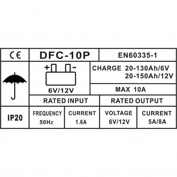 Įkroviklis akumuliatoriui 6/12V 10A 150Ah 3