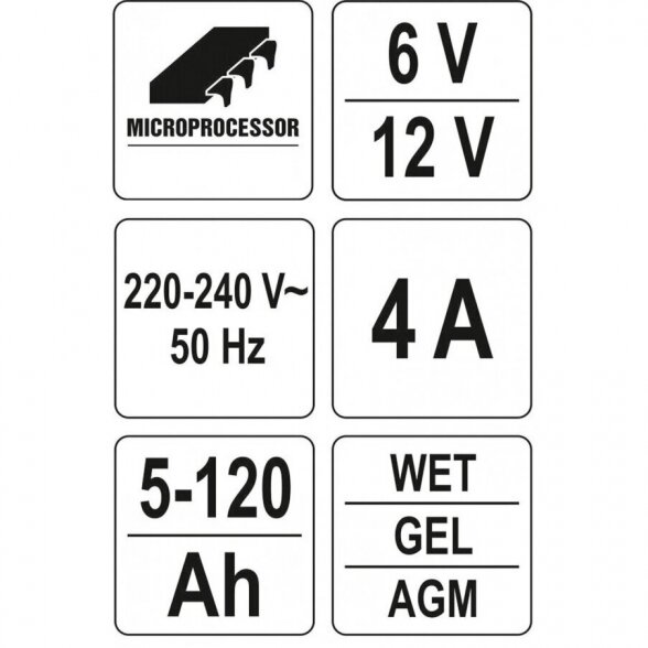 Įkroviklis akumuliatoriui elektroninis 6/12V 4A 120Ah 3