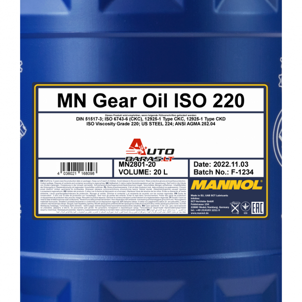 Industrinė pavarų alyva ISO 220 1L Gear oil MANNOL  2801