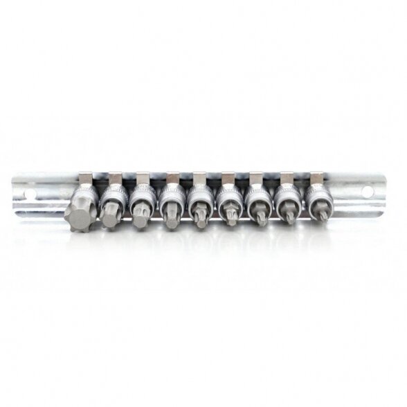 KRAFTDELE GALVUČIŲ SU ANTGALIU RINKINYS 1/4" (TORX)(9VNT) 2