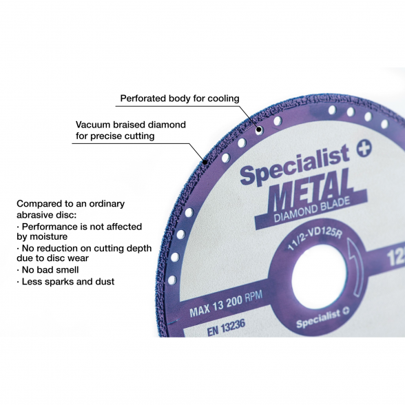 SPECIALIST+ Deimantinis pjovimo diskas metalui 125x1,4x22,23 mm 1