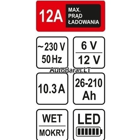 STHOR ĮKROVIKLIS AKUMULIATORIUI 6/12V 12A 210AH 1