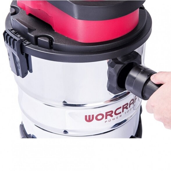 WORCRAFT AKUMULIATORINIS DULKIŲ SIURBLYS 20L (SAUSO/DRĖGNO VALYMO) 20V LI-ION 4