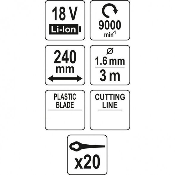 YATO AKUMULIATORINIS TRIMERIS 2IN1 18V LI-ION (BE AKUMULIATORIAUS IR ĮKROVIKLIO) 2