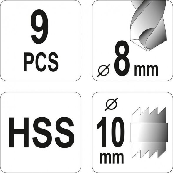 YATO GRĄŽTŲ RINKINYS KONTAKTINIAMS TAŠKAMS NUGRĘŽTI HSS (9VNT)(HSS) 2