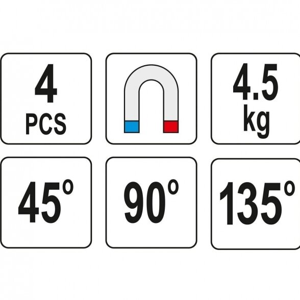 YATO SUVIRINIMO KAMPŲ MAGNETINIŲ RINK.(4VNT)(45°-90°-135°) 2